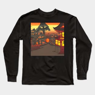 Orange Pumpkin Halloween Anime Scenery Long Sleeve T-Shirt